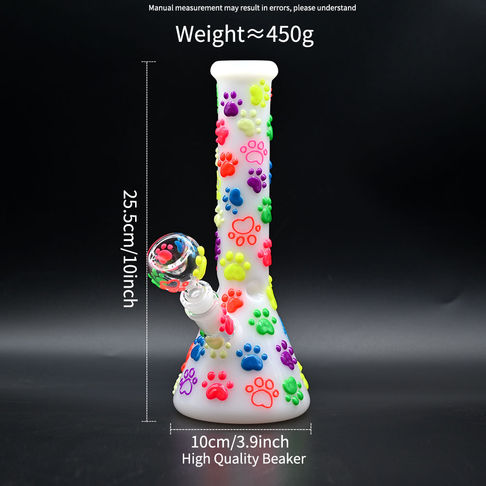 White Jade Glass Water Pipe,Cute Cartoon Glass Bongs,Borosilicate Glass Bottle With Colorful Luminous Cat Paw,Glass Hookah,Hand Painted,Smoking Access