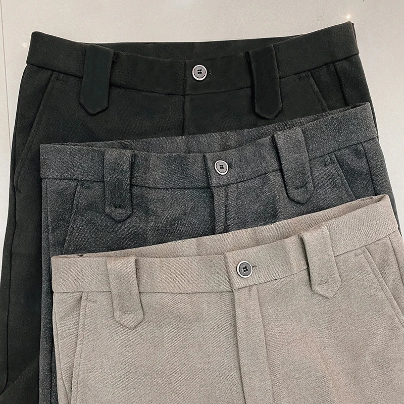 Autumn Winter Woolen Suit Pant High Quality Men Business Slim Dress Pants Streetwear Formal Fashion Social Casual Trousers 240305