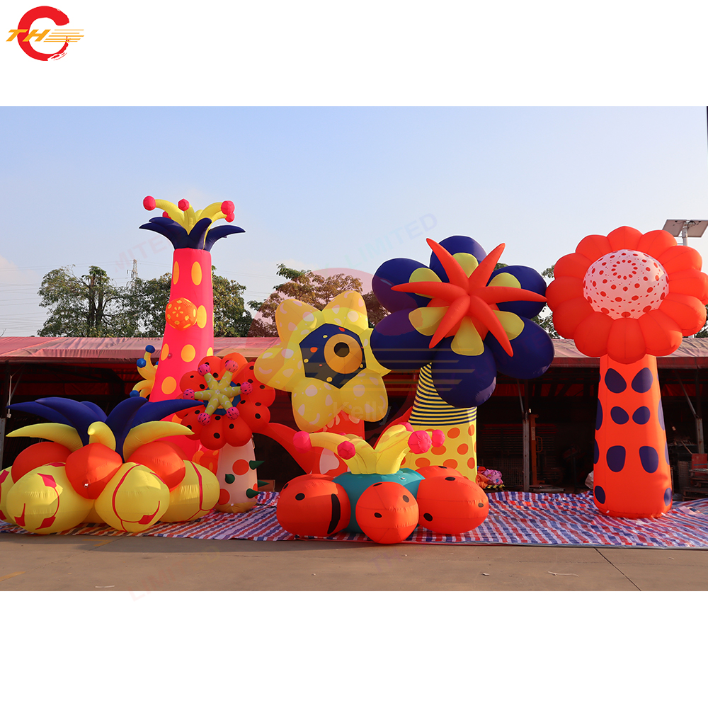 Free Ship Outdoor Activities Customized giant inflatable park decorative sunflower flower pillars plant shopping mall decoration art display