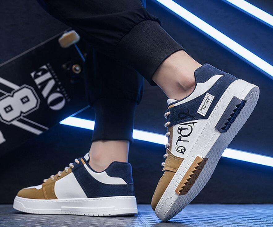 Men's Casual Sneakers PU Leather Men Fashion Street Hip Hop Shoes Male Lace-up Skateboard Walking Shoes Outdoor Sports Trainers