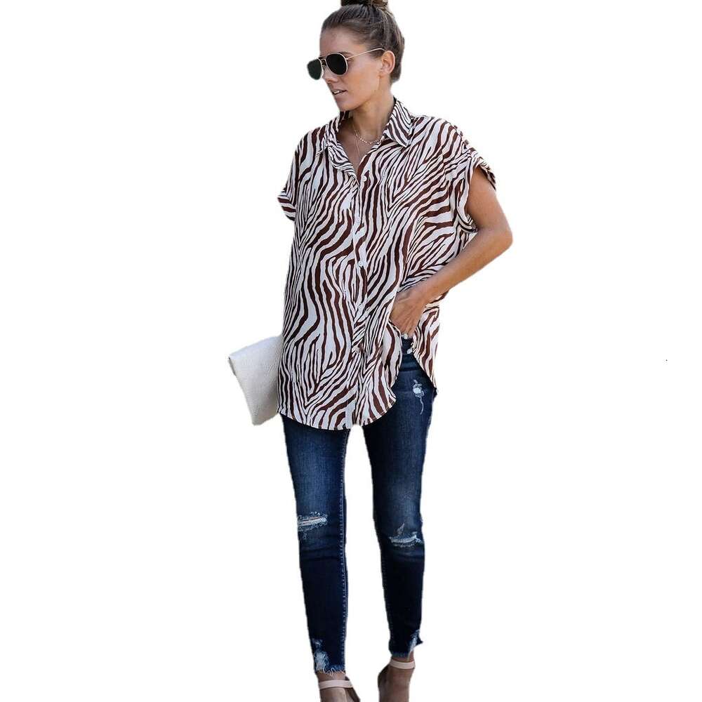 Short Sleeved Loose Zebra Print Shirt 5270