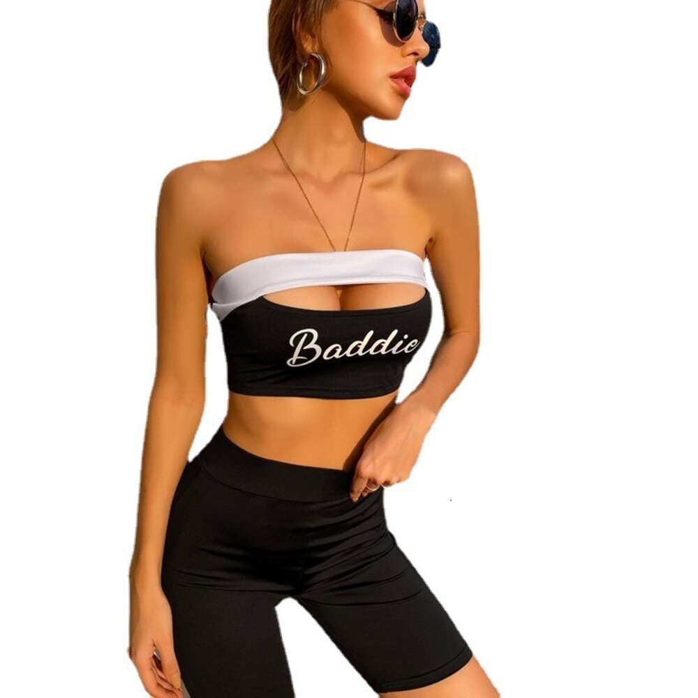 2024 Leisure Sports Elastic Tight Printing Small Bra Shorts Two Piece Set