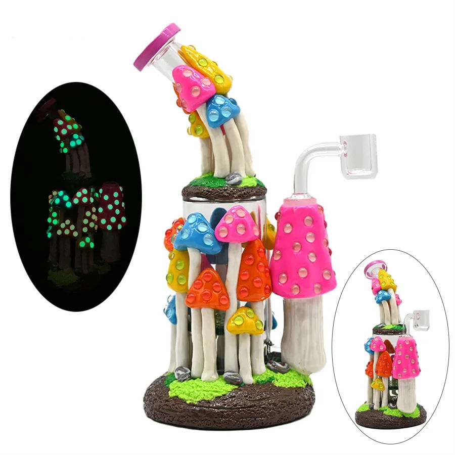 1pc,9.4in,Glass Bubbler With Fixed Diffuser Downstem Water Pipe Bongs,Colorful Polymer Clay Mushrooms Crystal Smoking Item,Borosilicate Glass Bong,Gla