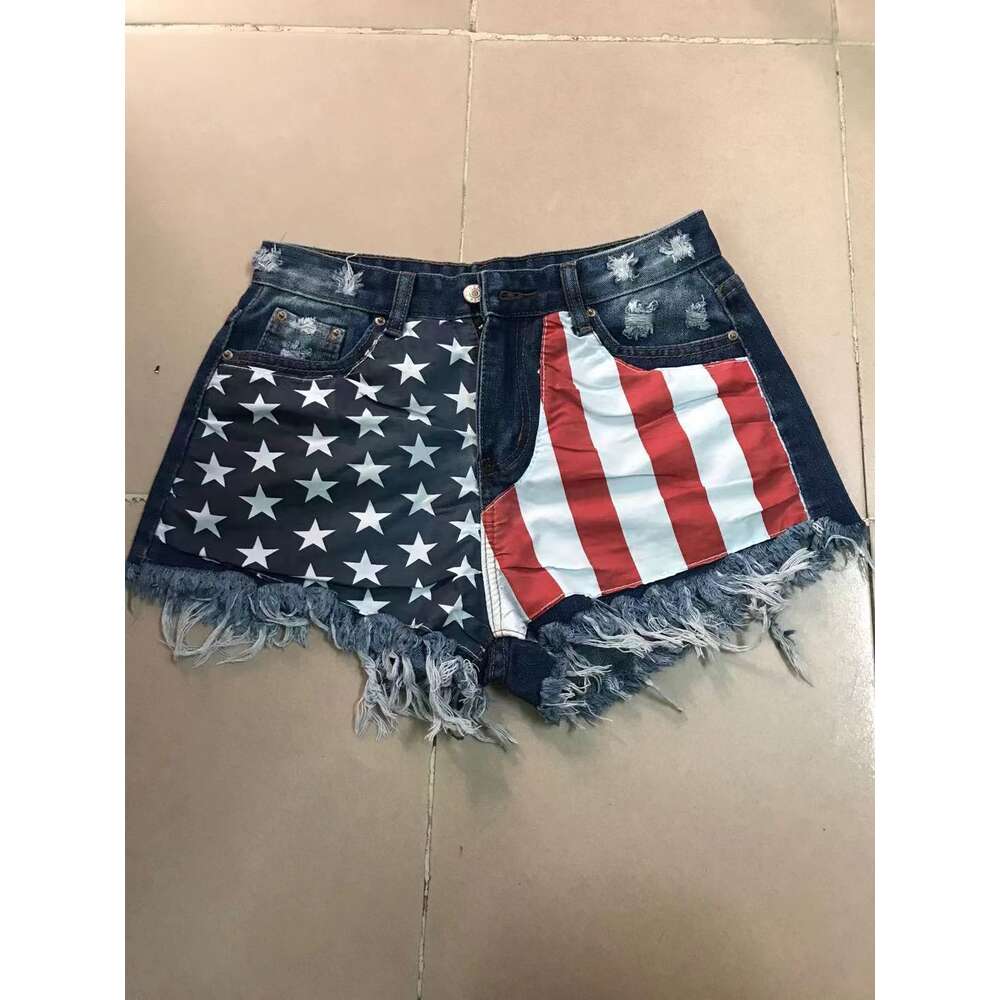 Jeans American Flag Tassel Star Print Denim Women's Shorts