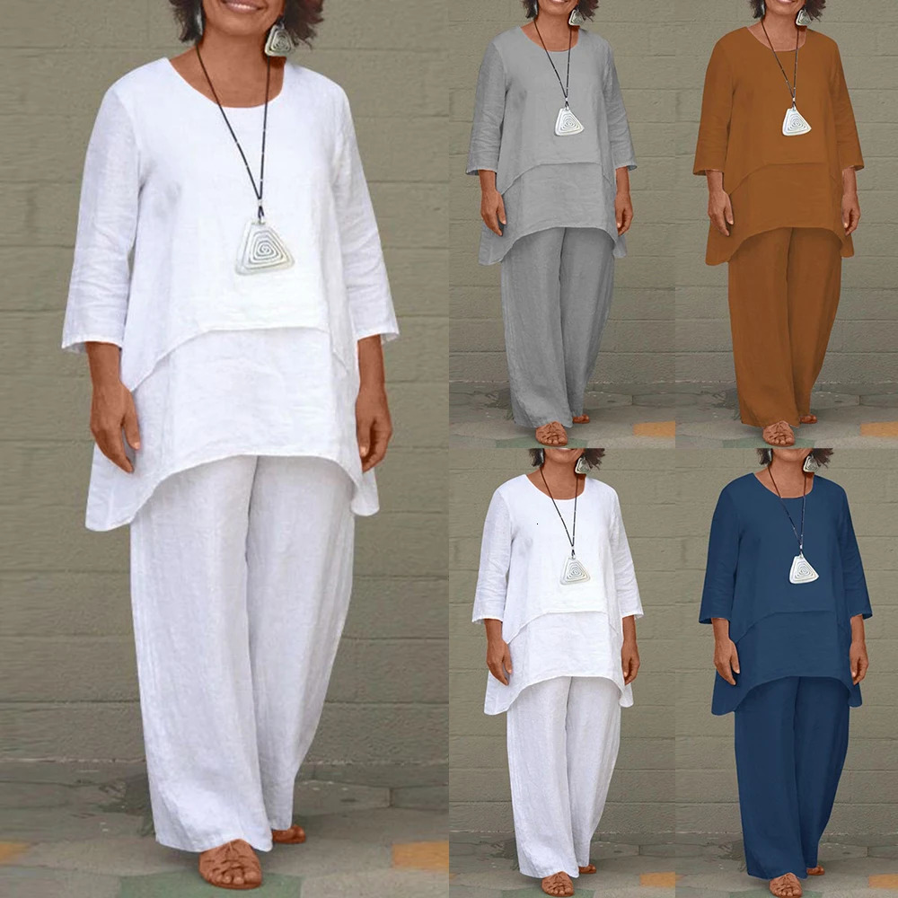 2PC Solid Outfits Tracksuit Suit Set Long Sleeve Shirt Tops Loose Pants High Quality Clothing Plus Size 2023 240307