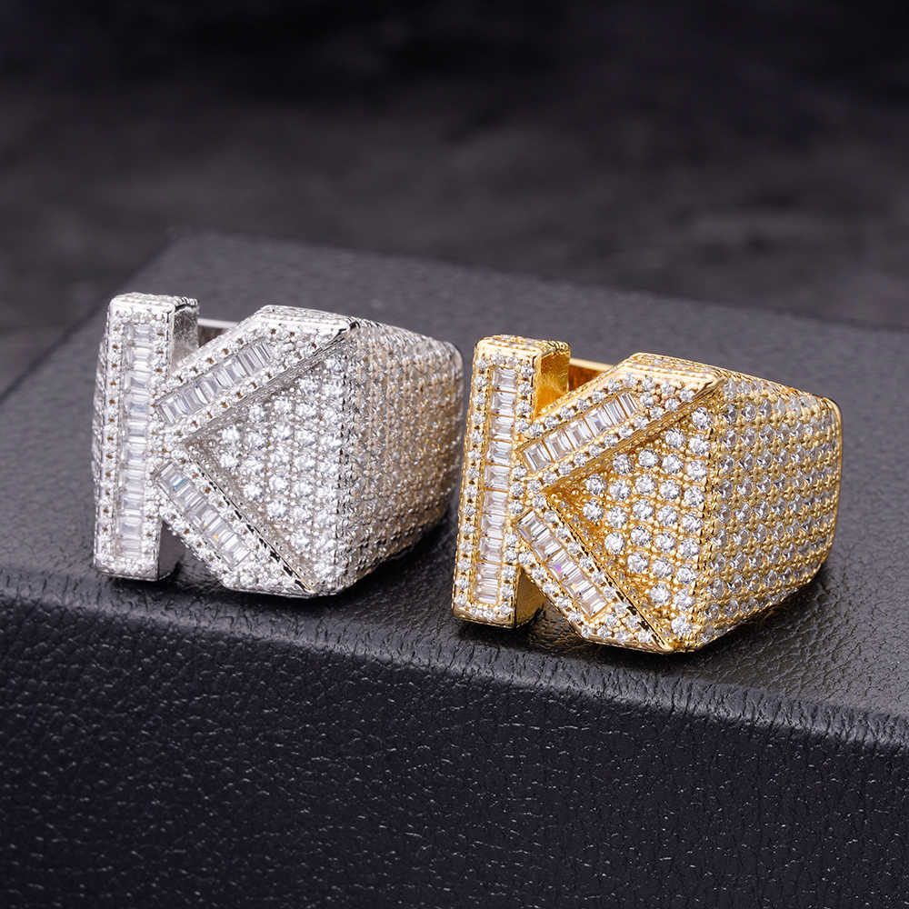 Hip Hop Custom 925 Sterling Silver Cz Moissanite Rings Jewelry Iced Out 18K Gold Plated A-Z Letter Ring For Men