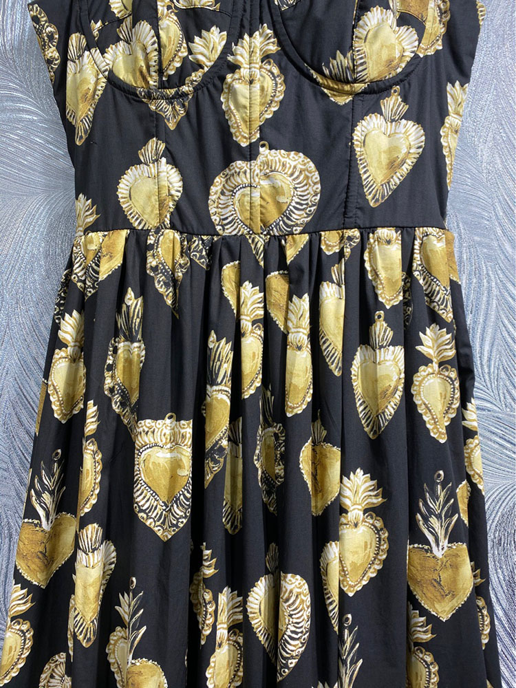 Summer Holiday Party Dress 100% Cotton Flower Printing Spaghetti Strap High Street Midi Vestidos