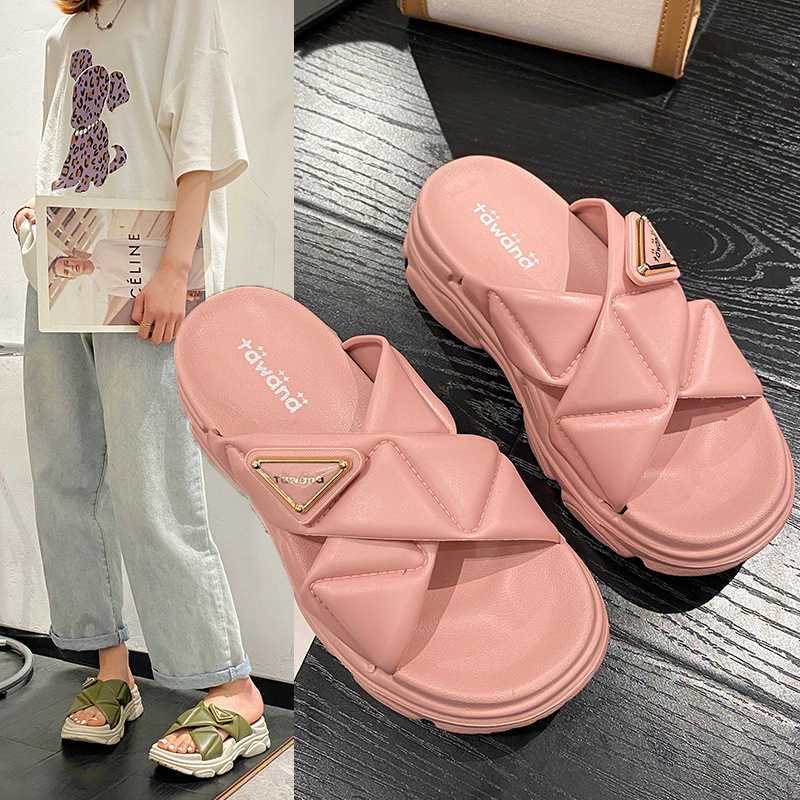 Slippers 2023 Tawana Womens Shoes New Fashion Summer Sandals Slippers Thick Sole External Wear Anti slip Slippers EVA Casual Slippers J240315