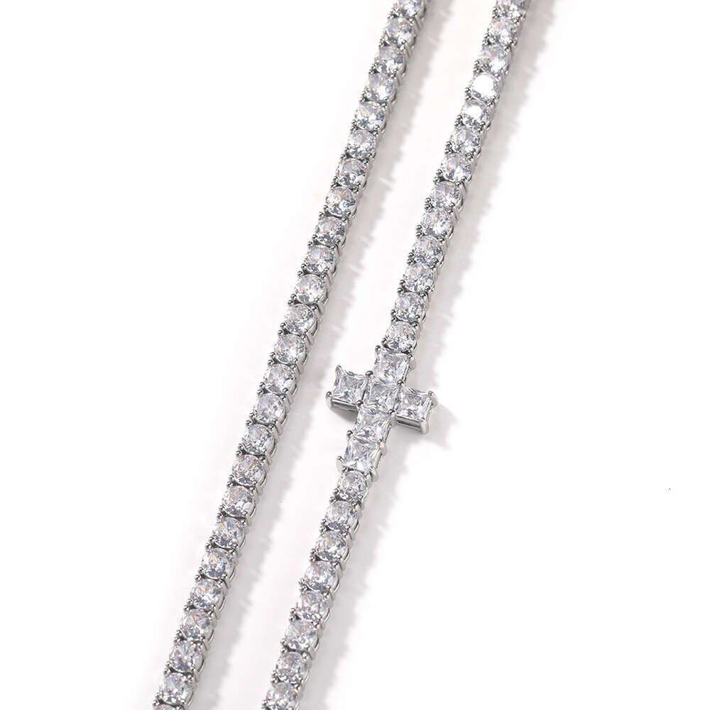 New Popular 4MM Bling Cross Tennis Chain Necklace Choker For Men And Women Hip Hop Copper Micro Set With Cubic Zirconia Iced Out Crystal Full Iced Out