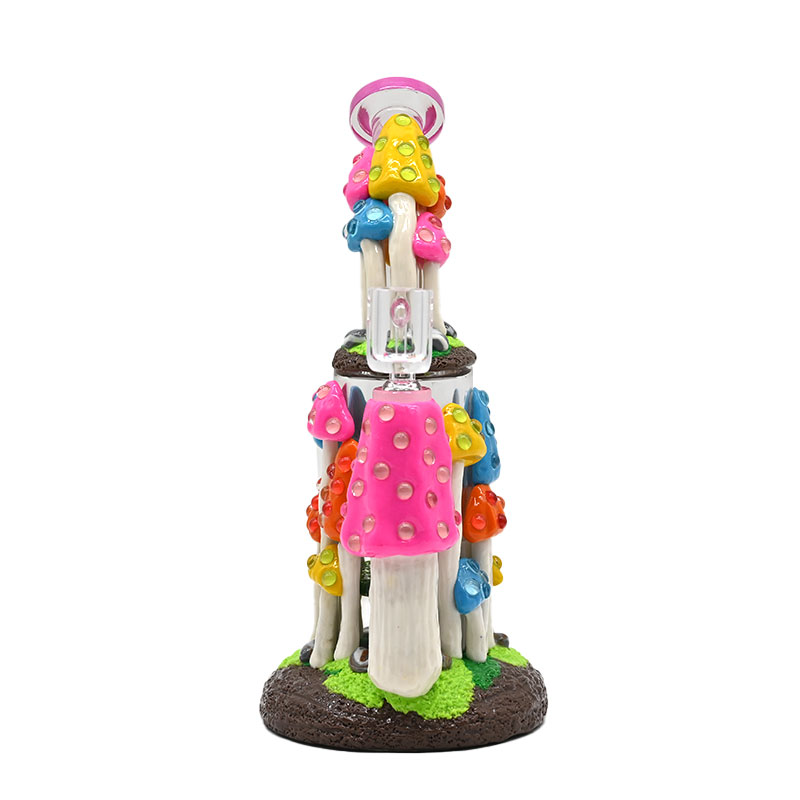 1pc,9.4in,Glass Bubbler With Fixed Diffuser Downstem Water Pipe Bongs,Colorful Polymer Clay Mushrooms Crystal Smoking Item,Borosilicate Glass Bong,Gla