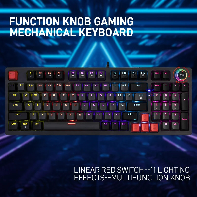 Jedel Red Switch 96 Keys Mechanical Keyboard Volume And Light Adjustment Knobs Personalized Appearance Fast Response 240304