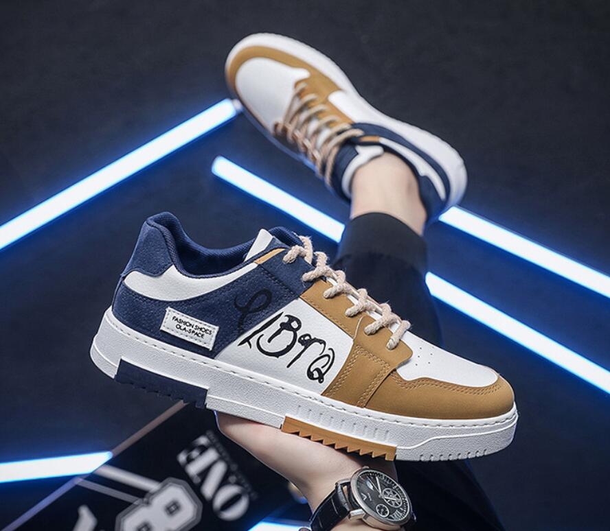 Men's Casual Sneakers PU Leather Men Fashion Street Hip Hop Shoes Male Lace-up Skateboard Walking Shoes Outdoor Sports Trainers