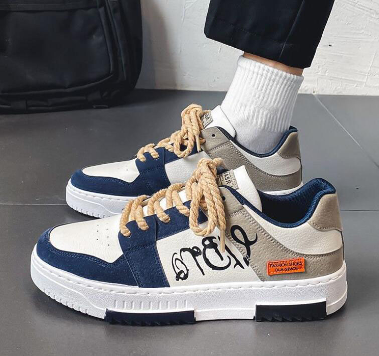 Men's Casual Sneakers PU Leather Men Fashion Street Hip Hop Shoes Male Lace-up Skateboard Walking Shoes Outdoor Sports Trainers