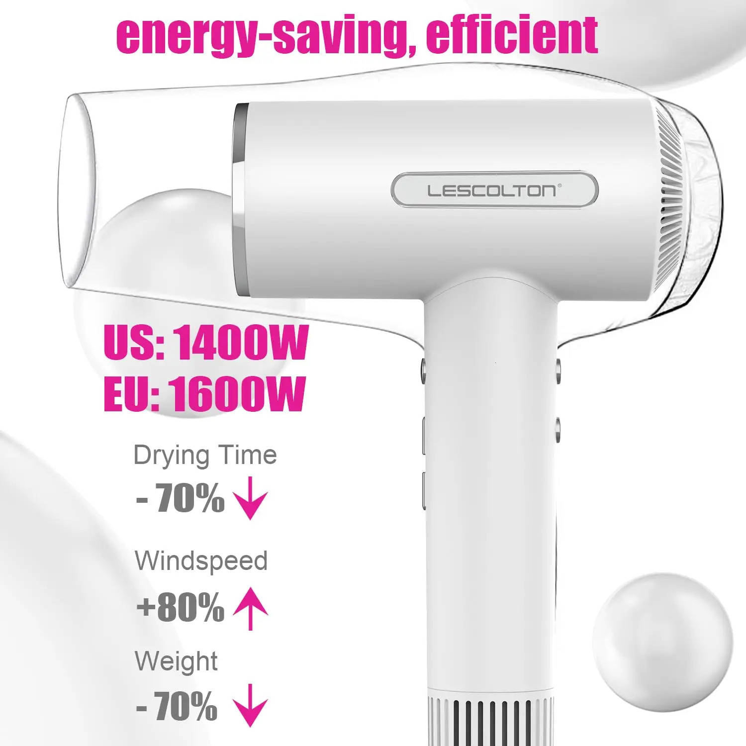 Lescolton Professional High Speed Hair Dryer 110000rpm Motor Hairdryer Fast Drying Low Noise 110V/220V Negative Ionic Blow Dryer 240312