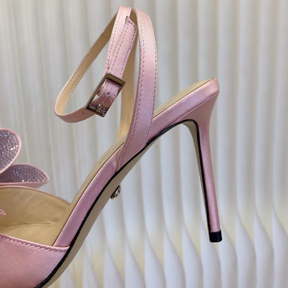 Mach Mach Satin bowtie stiletto Sandals pumps ankle strap exposed toe leather outsole evening shoes women Luxury designers high heels factory footwear