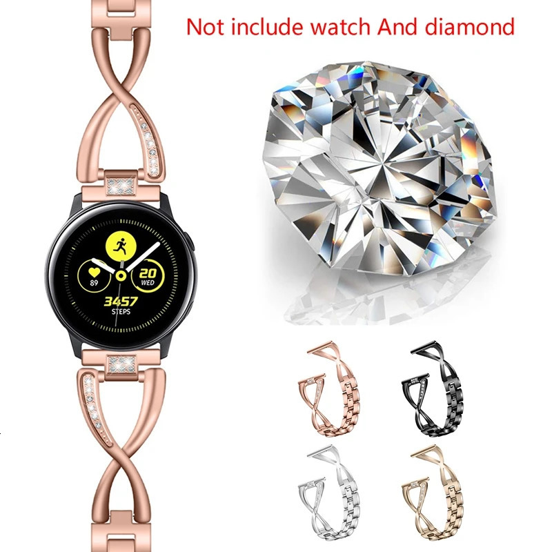 20Mm Watch Band For Galaxy Watch Active Stainless Steel Strap Lady Women Bling Diamond Band Strap 240311