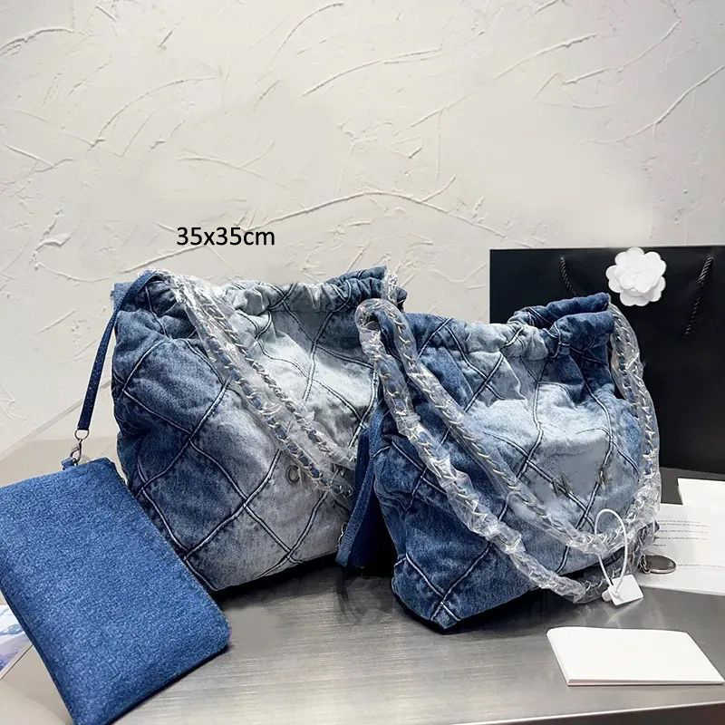 Classic Denim Blue CC Flap Bag Luxury Designer Women's Handbag Crossbody Tote Shopping Shoulder Bag Vintage Embroidery Print Silver Hardware Bag 3 Sizes