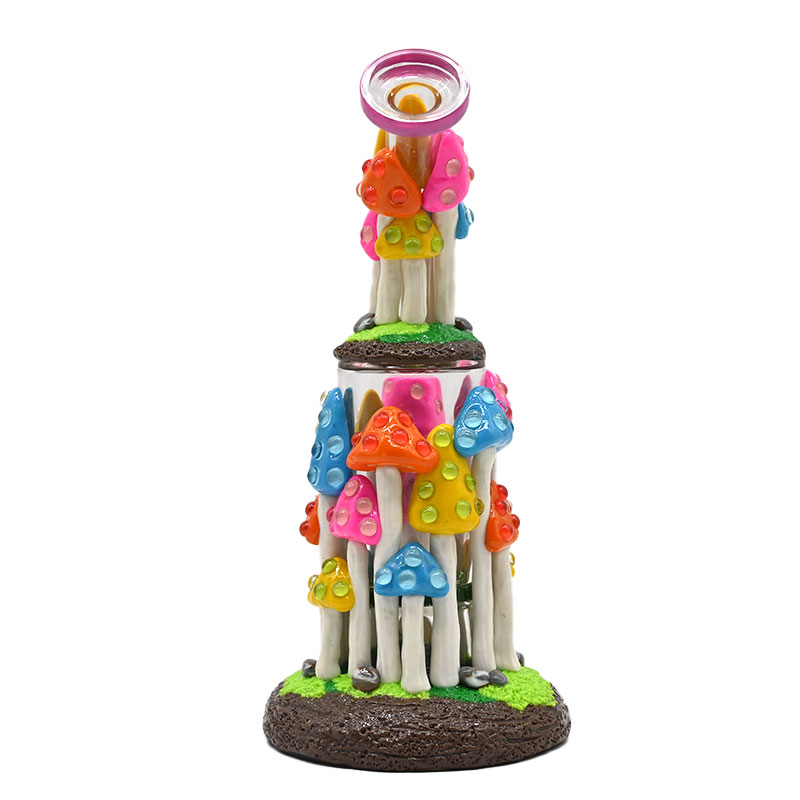 1pc,9.4in,Glass Bubbler With Fixed Diffuser Downstem Water Pipe Bongs,Colorful Polymer Clay Mushrooms Crystal Smoking Item,Borosilicate Glass Bong,Gla