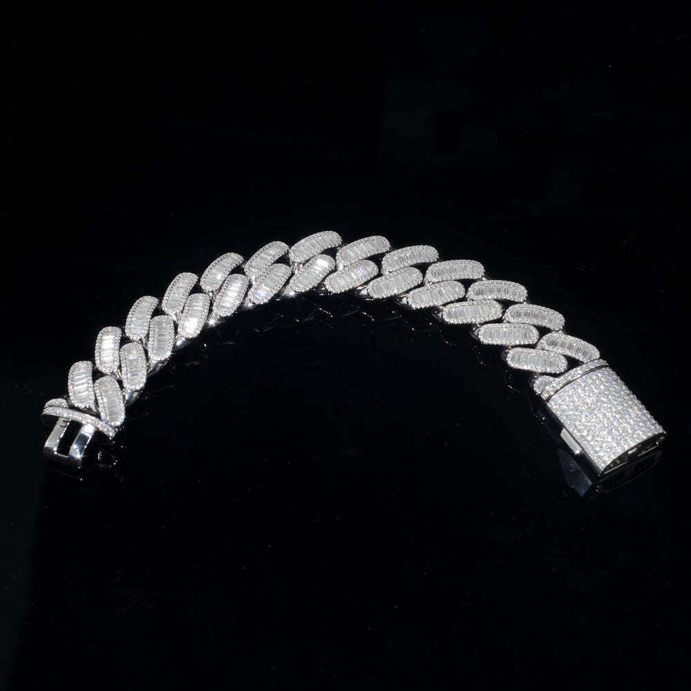 Hip Hop Jewelry 24mm Baguette d Color Vvs Moissanite 925 Silver Iced Out Miami Cuban Link Bracelet