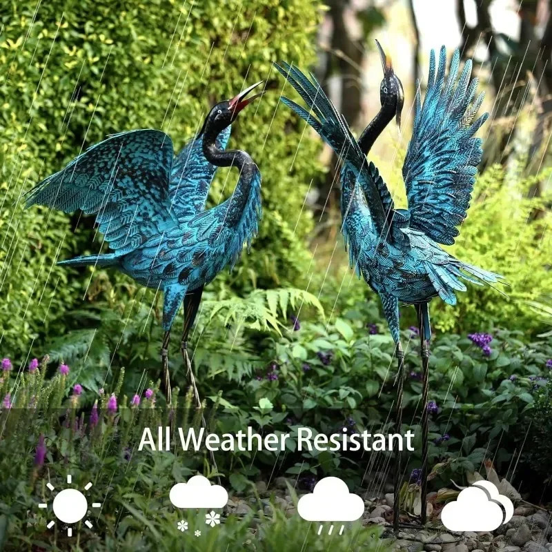 Natelf Garden Crane Sculptures Statues Blue Heron Decor Outdoor Large Bird Yard Art Standing Metal Lawn Ornaments US 240301