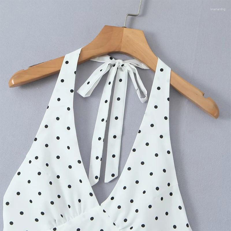 Casual Dresses YENKYE Vintage Polka Dot Halter Women Sexy Backless A-line Holiday Party Dress Summer Robe