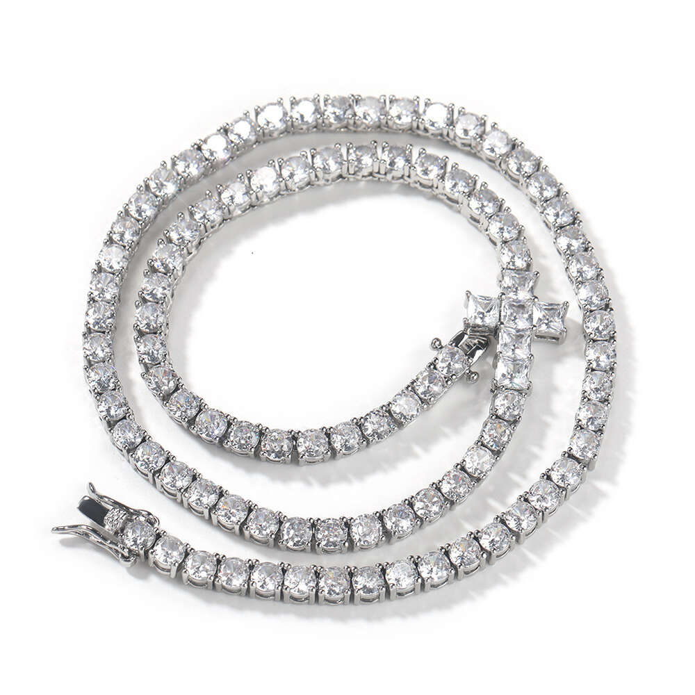 New Popular 4MM Bling Cross Tennis Chain Necklace Choker For Men And Women Hip Hop Copper Micro Set With Cubic Zirconia Iced Out Crystal Full Iced Out