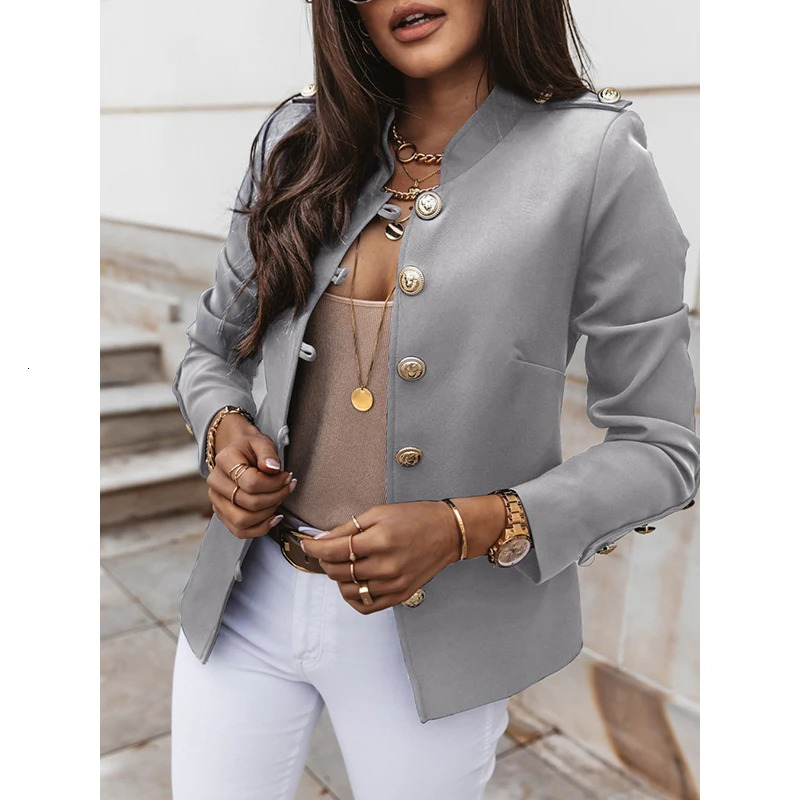 Vintage Blazer Women Office Jacket Streetwear Autumn Button Solid Color Elegant Long Sleeved Slim Breasted Small Blazer Outwear 240306