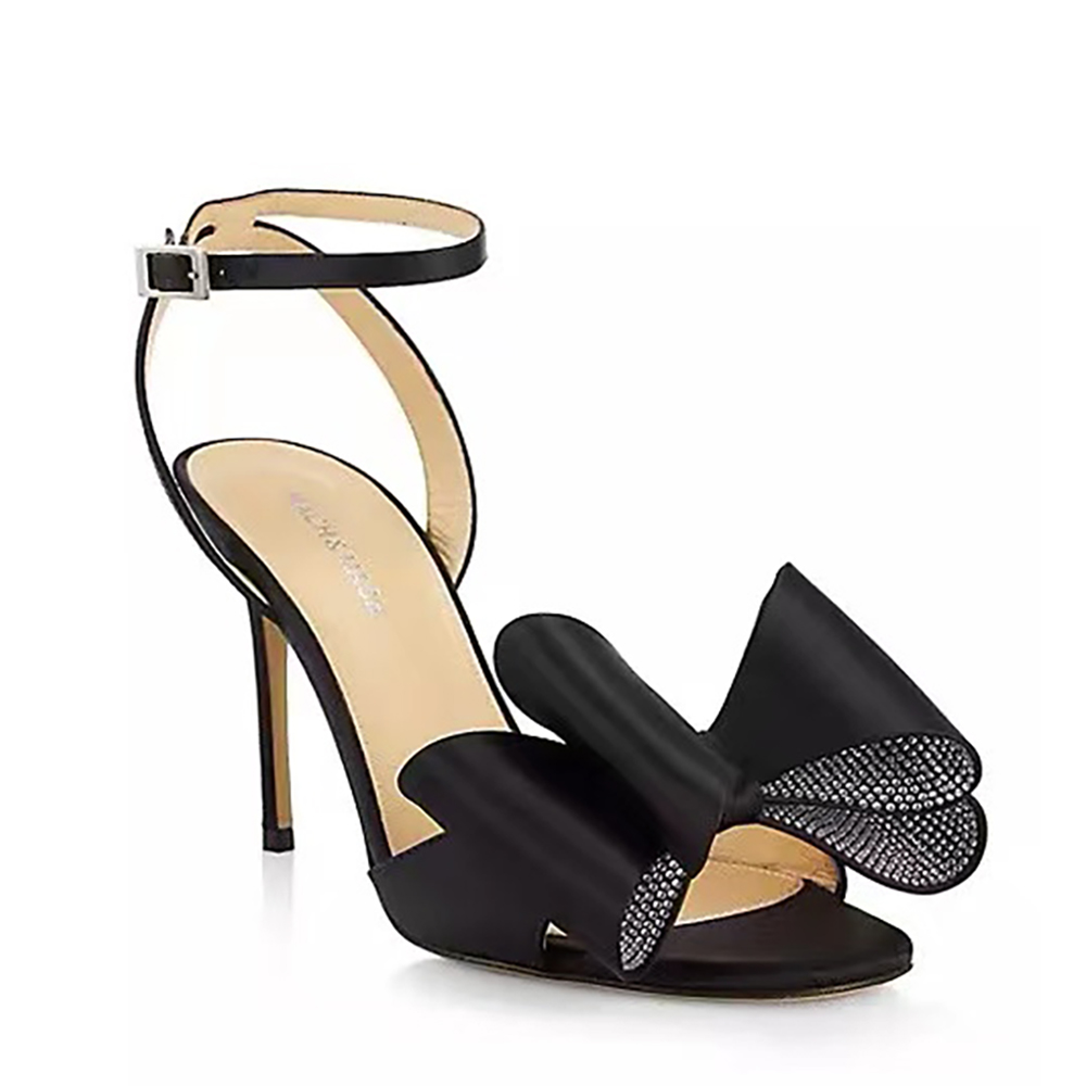 Mach Mach Satin bowtie stiletto Sandals pumps ankle strap exposed toe leather outsole evening shoes women Luxury designers high heels factory footwear