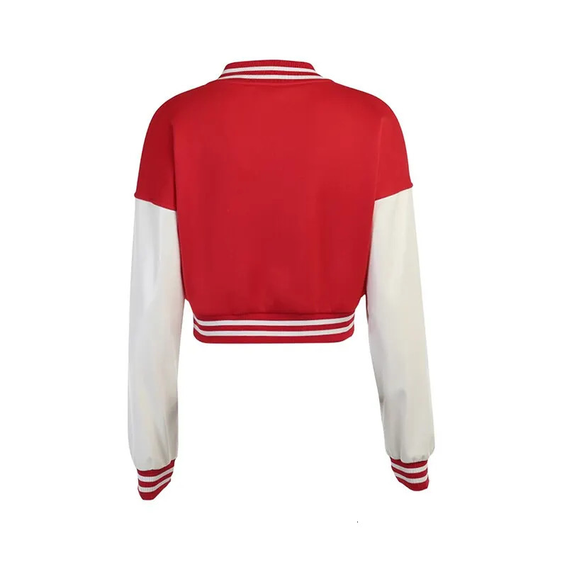 Women Loose Baseball Jackets Leather Long Sleeve Letter Embroidery Cropped Jackets 240229