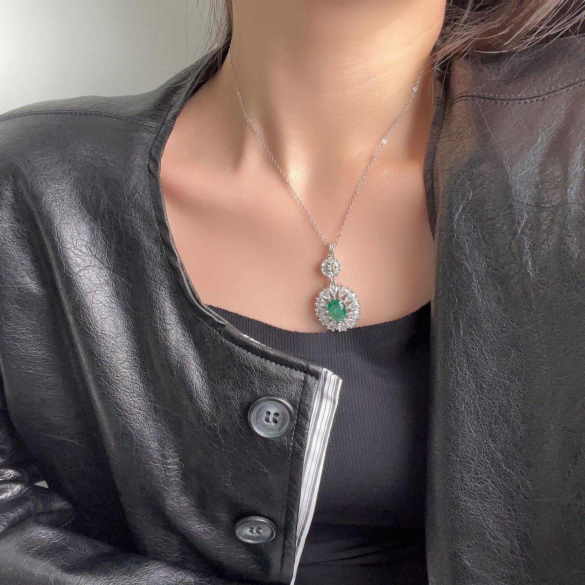 2024 Top Sell Wedding Sets Jewelry Sterling Sier Oval Cut Emerald Dia Cubic Zircon Open Ring Stud Earring Women Clavicel Necklace Gift