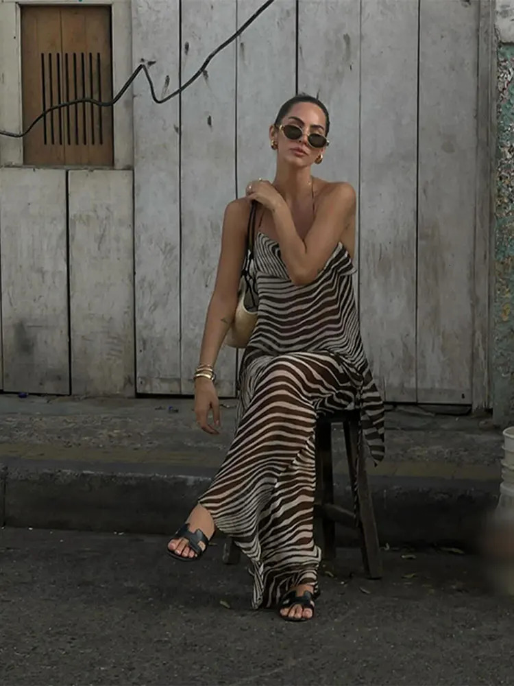 Women Sexy Slim Striped Print Skirt Suit Fashion Sleeveless Backless Top 2 Pieces Sets Elegant Vacation Beach Outfit 240328