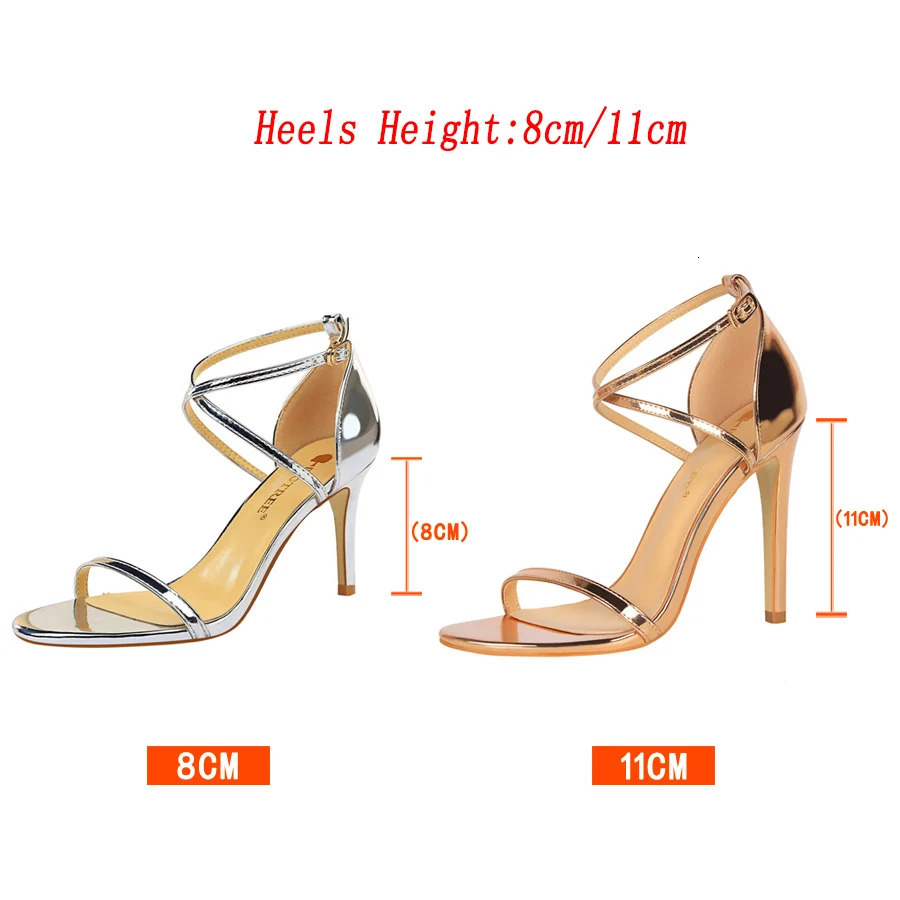 Women Fetish 8cm 11cm High Heels Summer Mid Low Heels Champagne Gold Sandals Roman Pumps Lady Gladiators Stiletto Stripper Shoes 240309