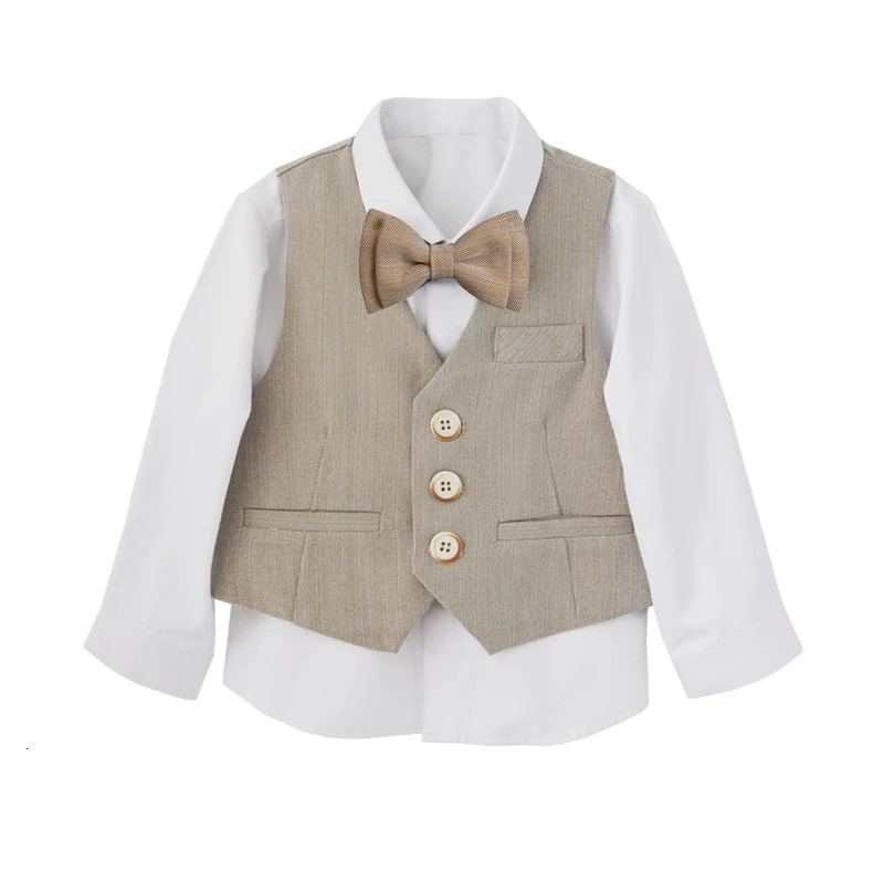 Children Formal Slim Fit Solid Suit Set Boys Wedding Birthday Performance Pography Costume Kids Blazer Pants Bowtie Outfit 240304