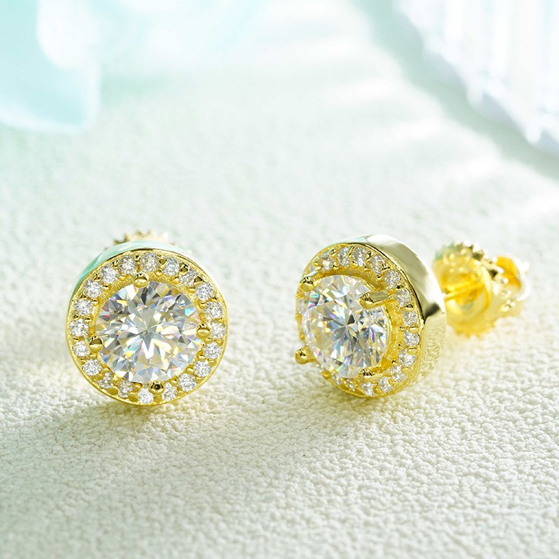 Fashion Pass Test S Sier Gold Plated Flashing Moissanite Dia Earrings Studs Men Women for Party Wedding Nice Gift