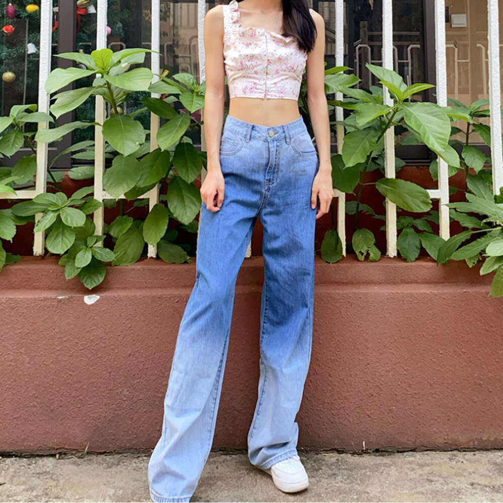 Trendy High Waist Elastic Loose Gradient Women's Jeans New