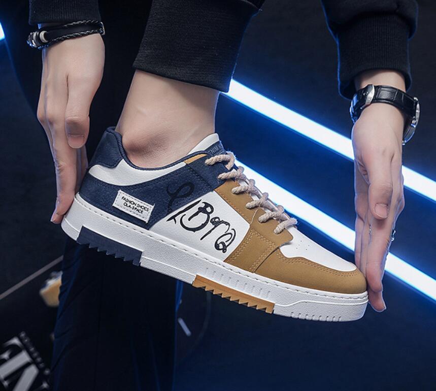 Men's Casual Sneakers PU Leather Men Fashion Street Hip Hop Shoes Male Lace-up Skateboard Walking Shoes Outdoor Sports Trainers