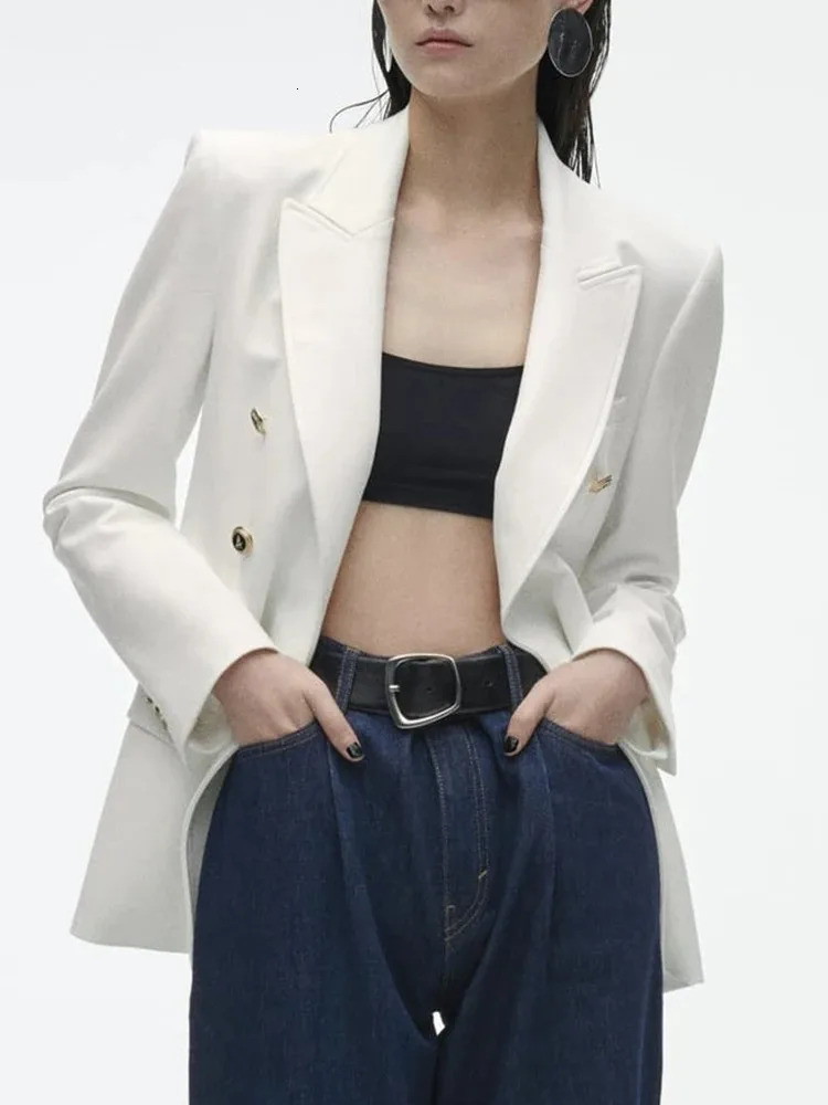 TRAF Womens Fashion V-Neck Blazer Long Sleeve Gold Button Slim Jacket Street Style Elegant Blazer Womens Casual Office Blazer 240229