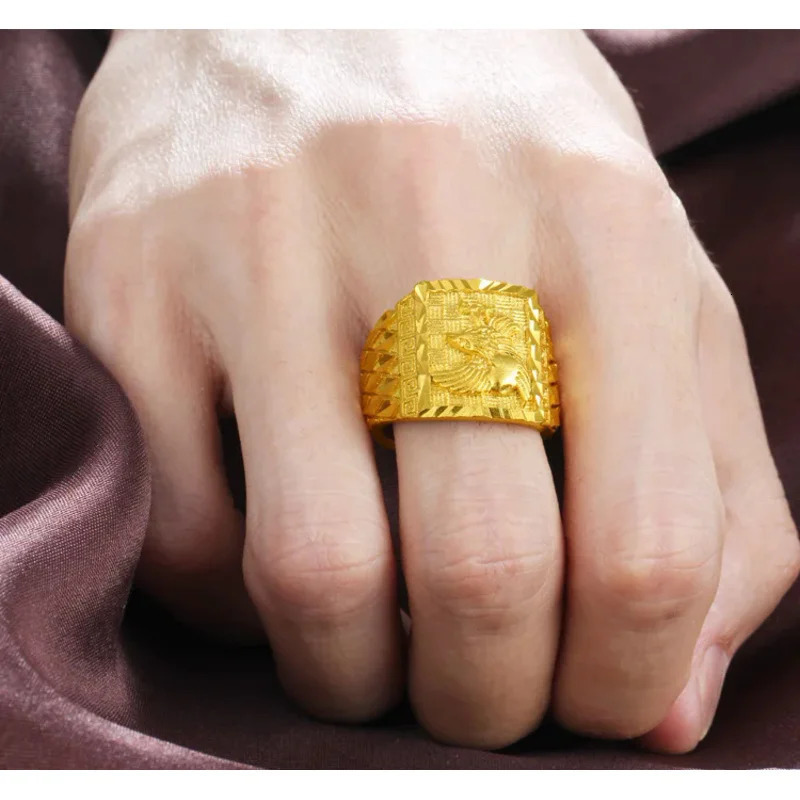 Real 100% pure 24 k gold color Eagle Ring for men brother women adjustablec engagement wedding finger rings Oro de 240227