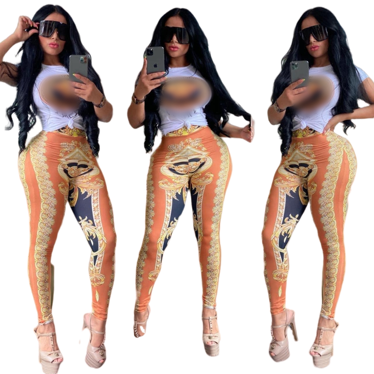 Vintage Two Piece Pants Women Casual Crew Neck T-shirt and Trousers Set Summer Outfits Free Ship