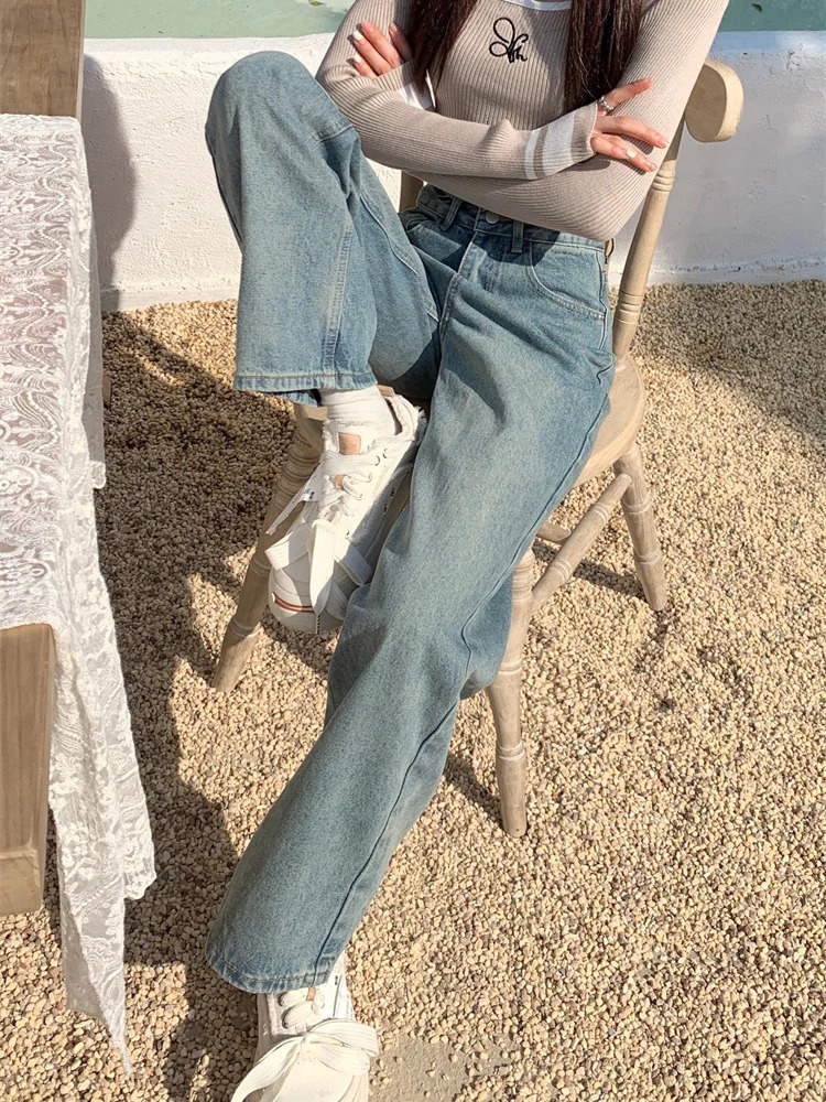 Blue Jeans Women Denim Pants High Waisted Wide Leg Chic Streetwear Trousers Y2k Korean Fashion Vintage Straight 240307