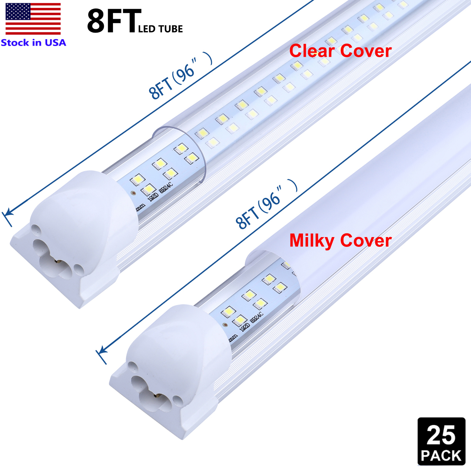 V-Shaped Integrate T8 Linkable LED Shop Light Fixture 2 4 5 6 8 Feet Fluorescent Lamp 120W 8ft 4rows Light Tubes Warehouse Garage Light