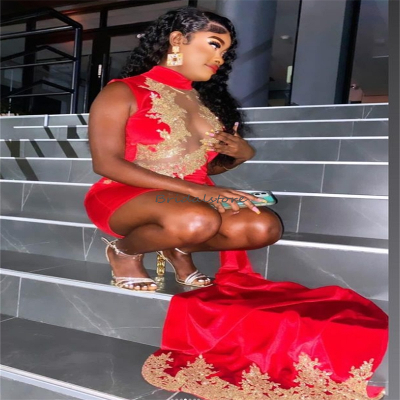 Sexy Red Short Prom Dresses 2024 See Through Baddies Black Girls Evening Dress With Train Elegant Gold Lace Cocktail Dress Graduation Formal Party Ves