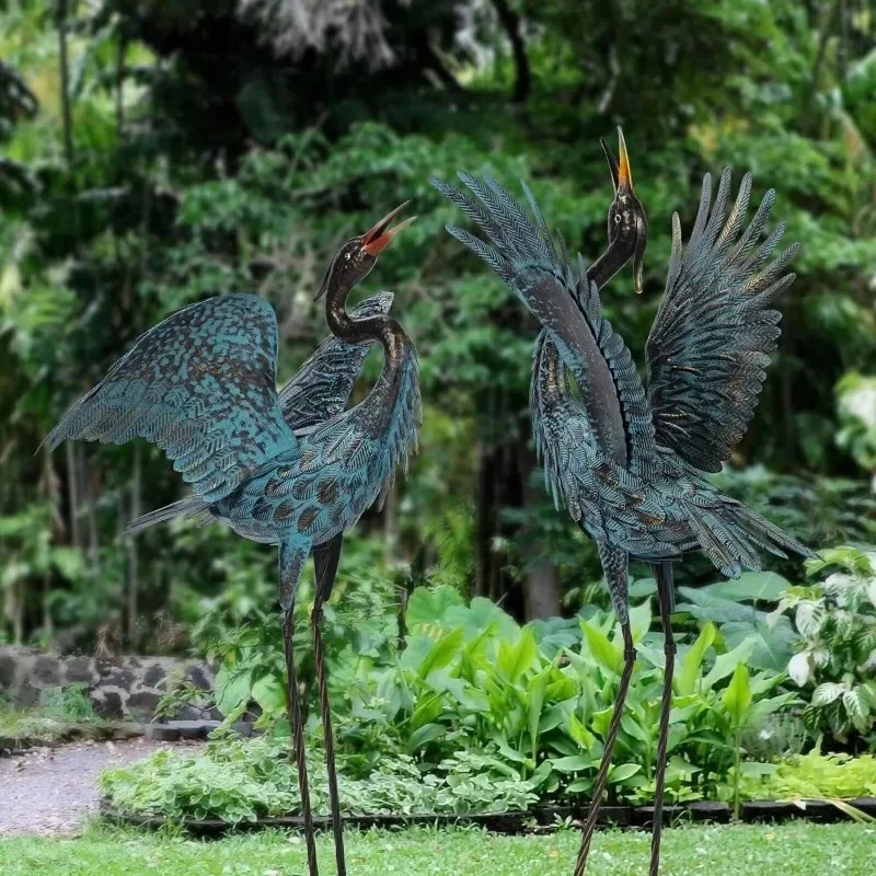 Natelf Garden Crane Sculptures Statues Blue Heron Decor Outdoor Large Bird Yard Art Standing Metal Lawn Ornaments US 240301