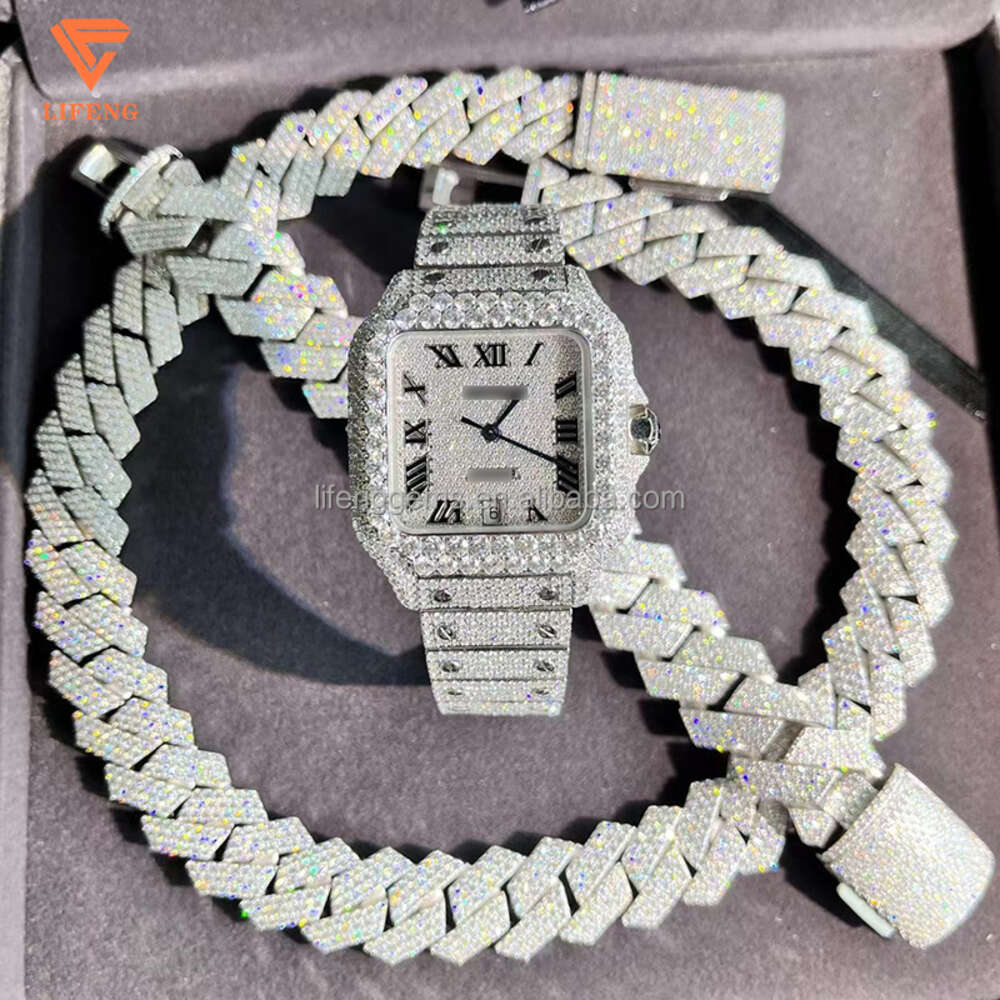 bracelet necklace mossanite Wide 3 Rows Moissanite Cuban Chain 925 Sliver Mossanite Cuban Link Chain Iced Out Cuban Link Bracelet for Men