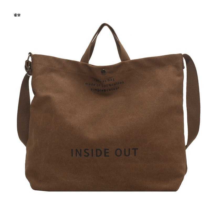 Korean Ins Literature Art Large Capacity Canvas Bag Ins Student Bag Leisure Simple Diagonal Straddle Portable Tote Bag 240315