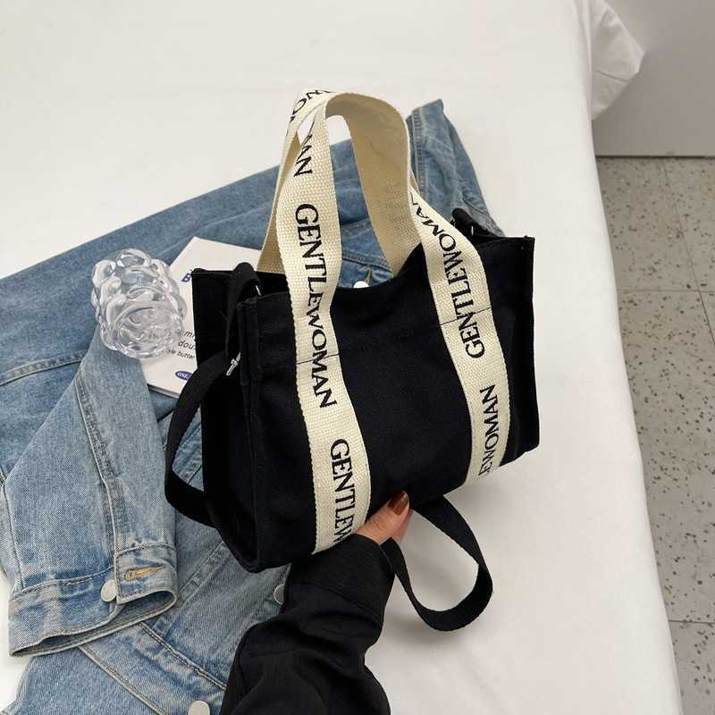 Leisure Handheld Small Bag Gentle Woman Canvas Bag Letter Vegetable Basket Shoulder Bag 240315