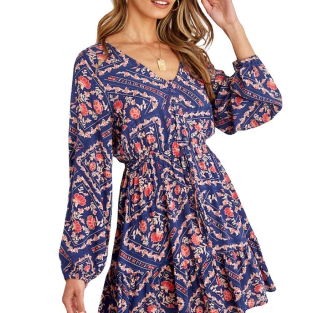 2024 New Women's Sexy U-neck Floral Waist Slimming Dress