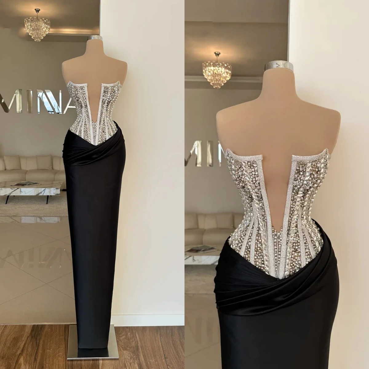 Strapless Sexy Evening Mermaid Prom Gowns With Crystal Sleeveless Custom Made Slim Formal Party Dresses Plus Size 6660306