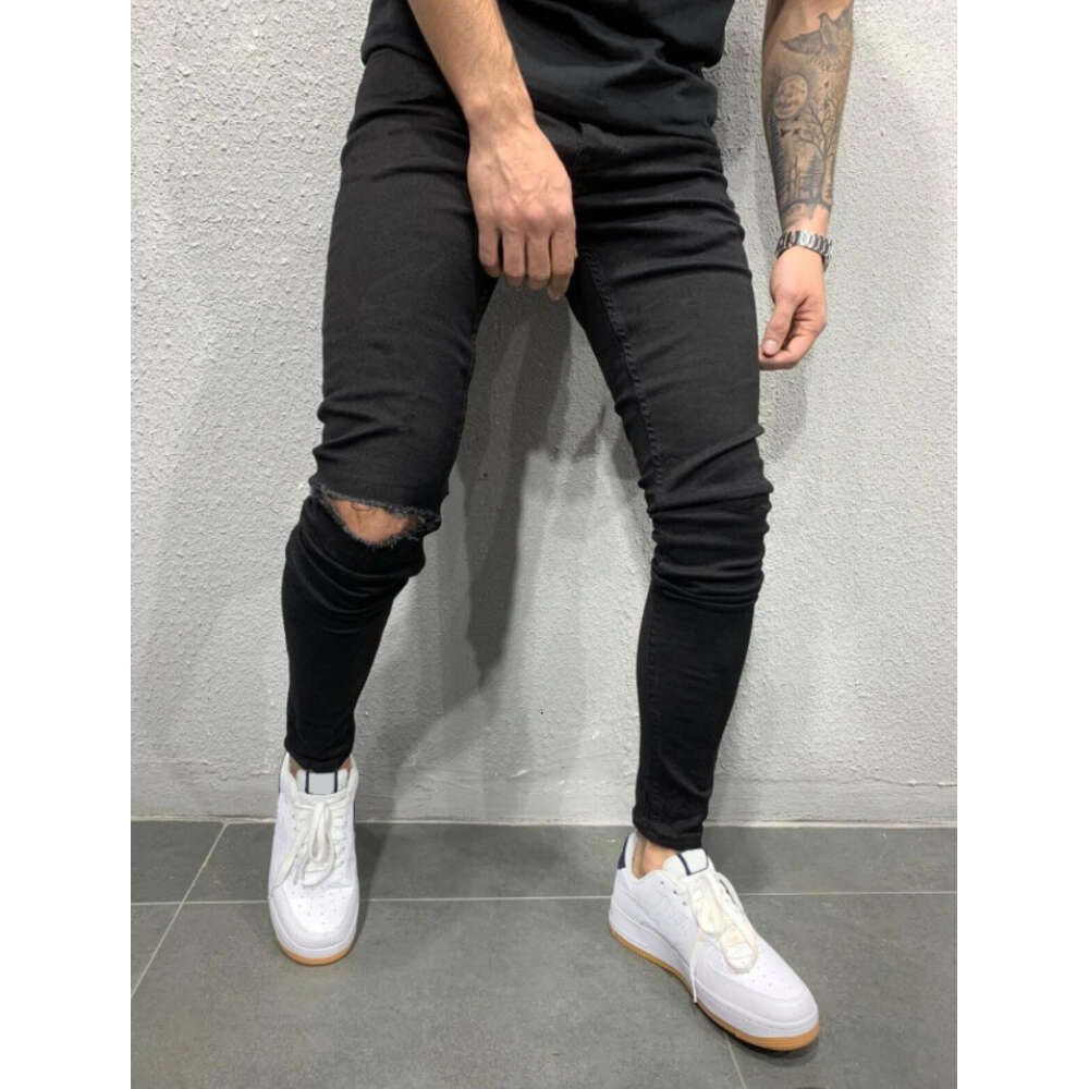 High Quality Men's Elastic Tight Fitting Small Leg Jeans with Golden Cut for Men