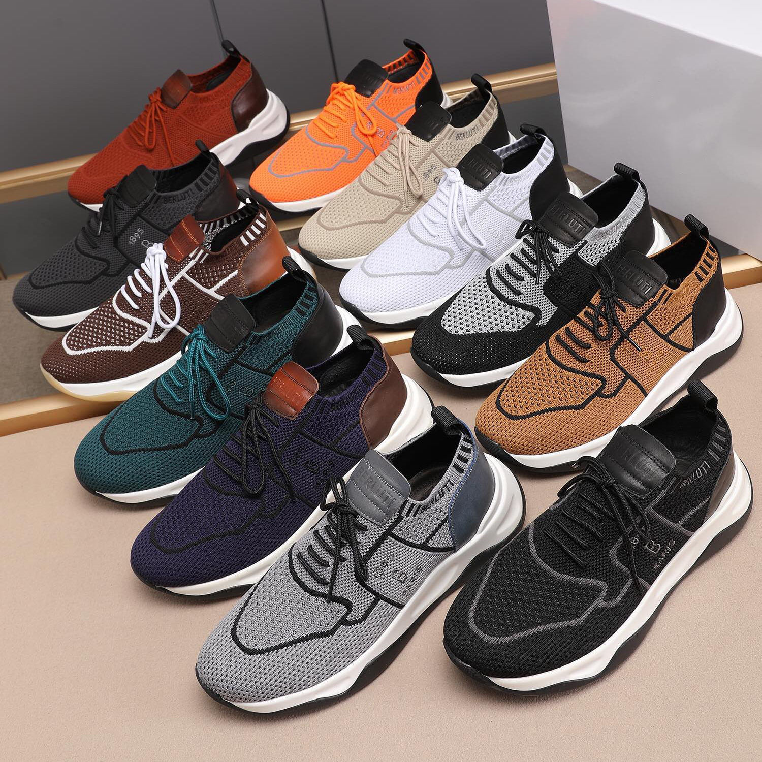 berluti shadow knit leather sneakers Designer running shoes Men sports Casual Shoes Leather Running Trainers Shoes